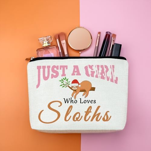 Sloth Gifts for Women Makeup Bag Gifts for Sloth Lover Wild Animal Themed Gift Ideas for Women Sister Daughter Mom Friend Wife Niece BFF Besties Christmas Birthday Present Cosmetic Bag with Zipper