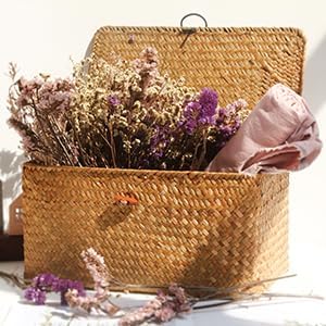 FEILANDUO Wicker Shelf Basket with Lids, Seagrass Storage Baskets Bins Rectangular Woven Baskets Boxes for Organizing Multipurpose Container Boho Home Decor Large Set of 3
