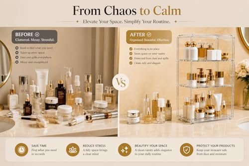 3-Tier Acrylic Storage Cabinet with Magnetic Doors, Clear Makeup Organizer for Bathroom Countertop, Skincare, Cosmetics, Perfume & Beauty Storage