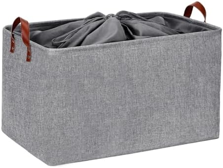 DULLEMELO Extra Large Grey Basket for Organizing, Collapsible Fabric Storage Basket with Handles, 70L Oversized Storage Bin, Large Closet Toys Blanket Organizer for Living Room, Laundry, Nursery