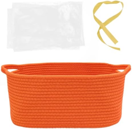 Woven Basket with Gift Bags and Ribbons, 14"X10"X6" Storage Basket Orange | Gift Storage Organizer Basket Bin Shelf Shelves Cotton Rope Basket for Nursery, Pet Toys