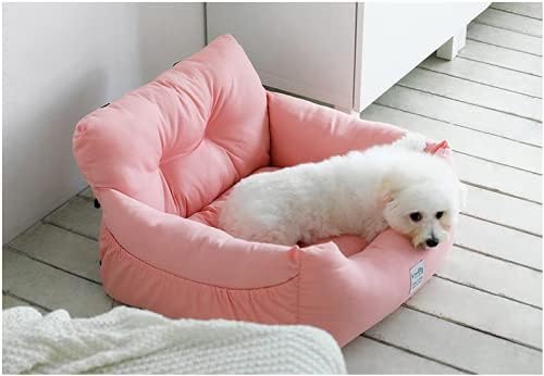 Aidou Dog Car Seat Booster for Small to Large Dogs & Cats, Safety Seat with Storage & Dual-use for Car & Home (Medium Pink)