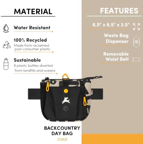 OllyDog Backcountry Day Bag | Dog Training Treat Pouch | Eco-Friendly Recycled Fabric Fanny Pack with Zipper Closure, Built-in Poop Bag Dispenser & Adjustable Waist Belt (Ciao)