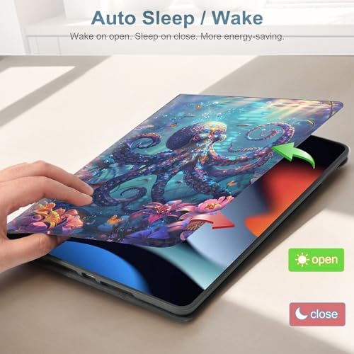 for Samsung Galaxy Tab A 8.0 2019 (SM-T290/T295) Tablet Protective Cover with Adjustable Stand and Magnetic Auto Wake/Sleep,Colorful Octopus