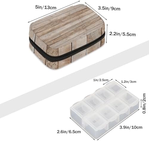Pill Organizer Box Retro Wood Board Wood Grain 7-Day Weekly Medicine Pill Case Travel Pill Container Portable Pill Holder Storage Purse Bag Small Compact Size for Vitamin Supplement Birth Control