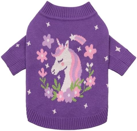 Fitwarm Adorable Unicorn Dog Sweater, Thermal Dog Winter Clothes for Small Dogs Girl, Pet Outfit, Purple, Pink, White, Medium