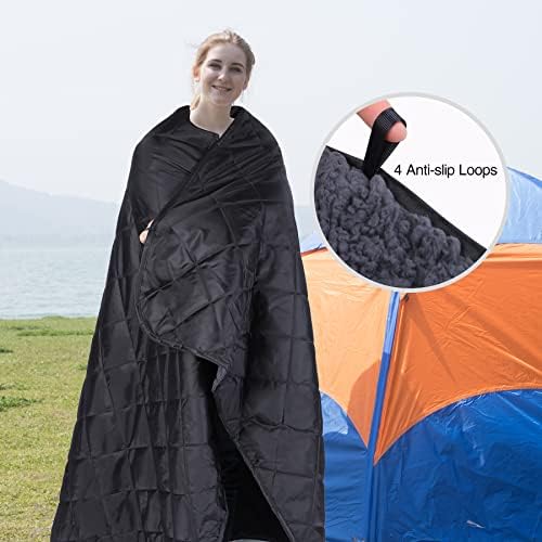 REDCAMP Large Outdoor Blanket 79"x59" Sherpa Fleece Lining, Black | Cold Weather Warm Thick Outdoor Blanket Comfy Foldable & Windproof for Camping Stadium,Car,Picnics,Pet,Trip,Machine Washable