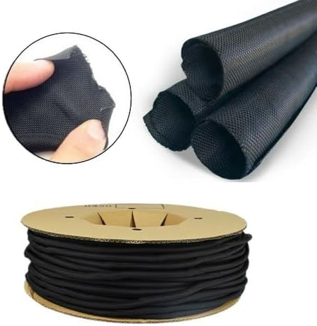 Cord Protector Split Braided Wire Sleeving Cable Management Black for Desk PC TV Computer USB Charger Cable (Black, 1.5"-6.6ft)