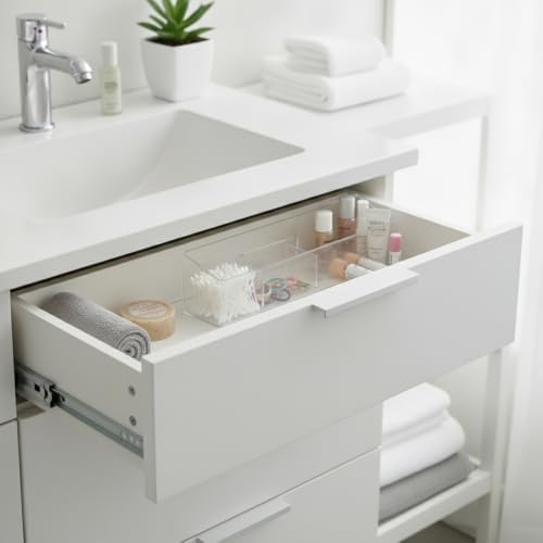 Partitioned Storage Box, Clear PET Plastic Organizer with Dividers for Bathroom Shelf and Drawer, Keeps Small Items Sorted and Visible (1 PC)