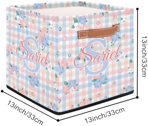 Storage-Basket with Handle Personalized Decor-Organizer-Bins for Bedroom Collapsible Laundry Basket as Gifts for Girls Boys Baby Adults Floral Plaid Storage-Bins