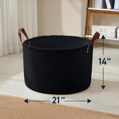 XLarge Round Cotton Rope Storage Basket, 21x21x14, Black
