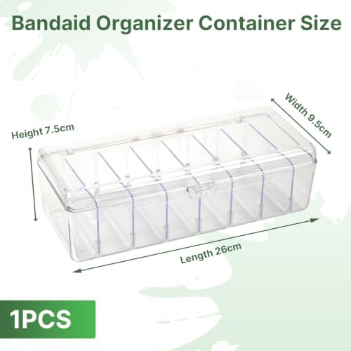Bandaid Organizer Container, Band Aid Organizer Box, Bandaid Storage Organizer, Bandage Organizer with Lid, Travel Bandaid Case for Elastic Bandage Wrap, Cotton Swabs(Transparent)