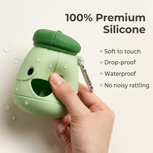 Dog Poop Bag Holder with Hands-Free Used Bag Clip & 1 Roll Bags | Cute silicone design with leash attachment and hands-free clip, making dog walking cleaner and more convenient outdoors
