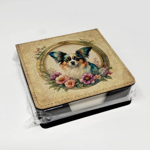 Caroline's Treasures Papillon and Flowers PU Leather Note Paper Holder with Artist-Designed Cover, Desk Accessory, Office Gift