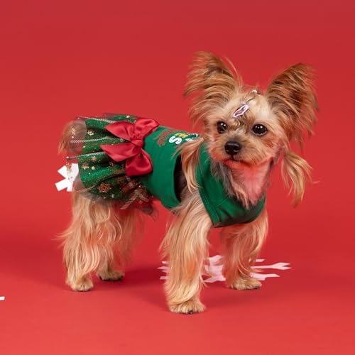 Fitwarm Just a Girl Who Loves Christmas Dog Tulle Dress, Funny Christmas Clothes for Small Dogs Girl, Holiday Pet Outfit, Red, White, Green, Yellow, Large