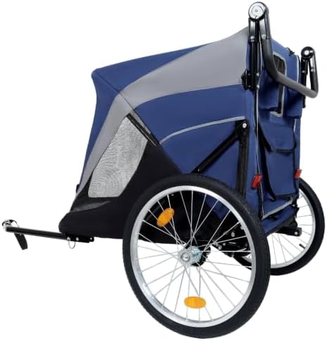 Pet Bike Trailer and Push Cart for Medium Large Dogs – Converts Between Towing and Walking Modes, Holds Up to 100 Lbs with Internal Leash and All-Weather Ventilation