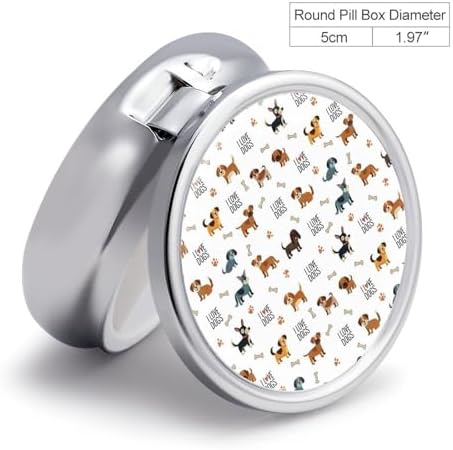 Round 3 Compartment Pill Case Cute Doodle Pets Dog Print, Compact Travel Pill Organizer for Purse Fish Oil Supplements