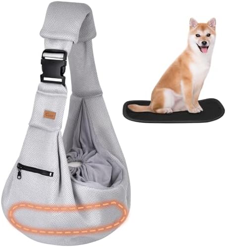 CUBY Dog and Cat Sling Carrier - Hands Free Breathable Mesh Small Dog Sling Carrier-Soft Pouch and Tote Design-Suitable for Puppy, Small Dog Cat Pets Carriers Sling Outdoor(Grey-Mesh,Adjust Strap 2.0)