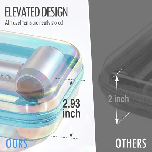 Clear Hard Shell Zipper Cases, 2 Pack, Iridescent | Water-resistant, crush-resistant PET shell protects toiletries, cosmetics, electronics, toys & baby items for travel and home