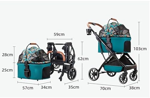 4 Wheels Pet Stroller Dog Cat Travel Stroller Lightweight Folding Crate Stroller 360° Front Wheel with Storage Basket + Cup Holder Basket Can Be Used Alone Holds Pets Up to 20 Kg / 44 Lbs ( Color : Gr