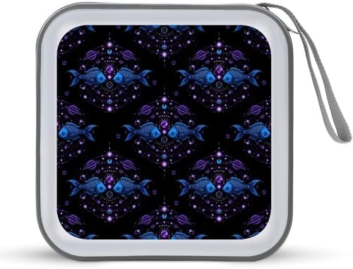 40-Disc Capacity CD/DVD Case Astrology Pisces Zodiac Sign, Hard Plastic Protective Storage Binder with Zipper, Portable Organizer for Car Home Office