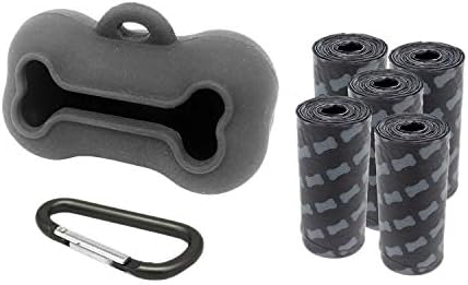 5 Rolls Portable Bone Shape Dog Poop Bags - Silicone Dispenser Refills - Outdoor Travel (Grey)