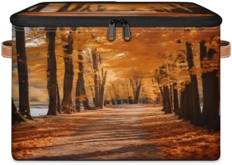 Fall Landscape Collapsible Fabric Storage Bin with Lid | Storage Basket, Foldable, Waterproof, Handle, Large, Closet Organizer, Home, Forest Autumn