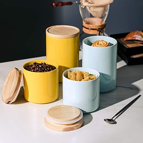 Sweejar Kitchen Canisters Ceramic Food Storage Jar, Stackable Containers with Airtight Seal Wooden Lid for Serving Ground Coffee, Tea, Sugar, Salt and More - 18OZ (Turquoise)