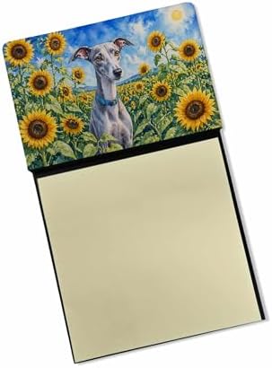 Caroline's Treasures Whippet in Sunflowers Watercolor Sticky Note Holder Refillable Dispenser Desk Accessory 3x3 Pad Gift