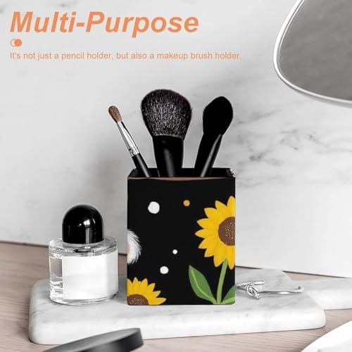 Pen Holder Square Desktop Organizer Pencil Cup For Desk, Office, Home And Stationary Supplies Cute Koala Black Yellow Sunflower