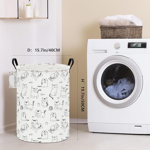 Round Laundry Basket Collapsible Storage Hamper Organizer Cat | Waterproof Canvas Foldable Baskets with sturdy Handles Multi-scene Organizer for Home Play Bedroom Gift Bin
