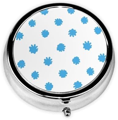 Round Pill Container, 3-Compartment Mini Organizer, Sturdy Metal Case for Medicine, Travel Pill Holder Purse Pocket Essential, Light Blue Animal Cow Print