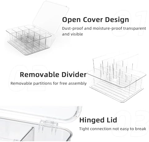 Tie Organizer Dividers Box, 16 Compartment Sock Underwear Drawer Organizer with Lid, Removable Divided Drawer Wardrobe Storage Box for Tie, Bra Storage (16-Cell)