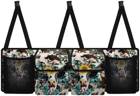 Aztec Cow Hanging Car Trunk Organizer Car Back Seat Storage Bag Auto Cargo Bag Collapsible Auto Interior Accessories for Sedans SUV Jeep Trucks MPV Van