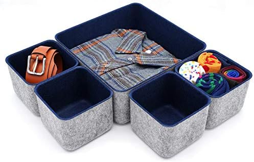 Welaxy Desk Drawer Organizers Storage bins Set Home Office Pen holder pencil phone stand Remote controler Closet Cabinet boxes Organizing 5-piece gifts ideas (Navy)