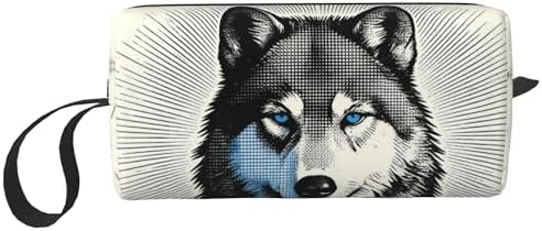 Blue Eyed Wolf Makeup Bag for Women with Wrist Strap | Durable 600D Oxford Fabric Cosmetic Organizer,Compact Travel Pouch with Handle for Gym & Daily Use