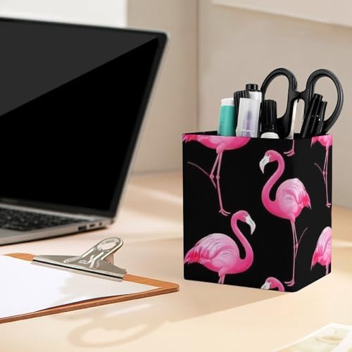 Modern Leather Desk Organizer Pen Cup Pencil Holder Lovely Animal Pink Flamingo Makeup Brush Storage