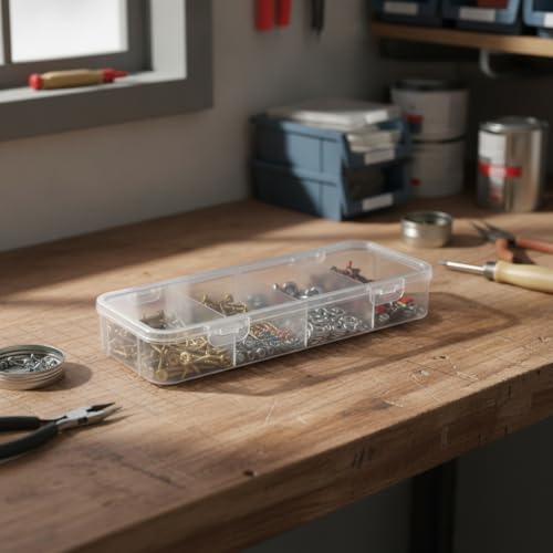 White PET Plastic Drawer Organizer Box with Clear Lid, Compartment Storage for Hardware, Beads & Office Supplies, 10.16 x 3.74 x 1.61 Inches