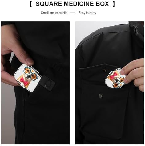 Pet Dog Soft Bow Tie, Oversized Glasses Pill Case Portable Pill Organizer with 2 Compartment Moisture Proof Metal Travel Pill Box Medication, Fish Oil and Supplements