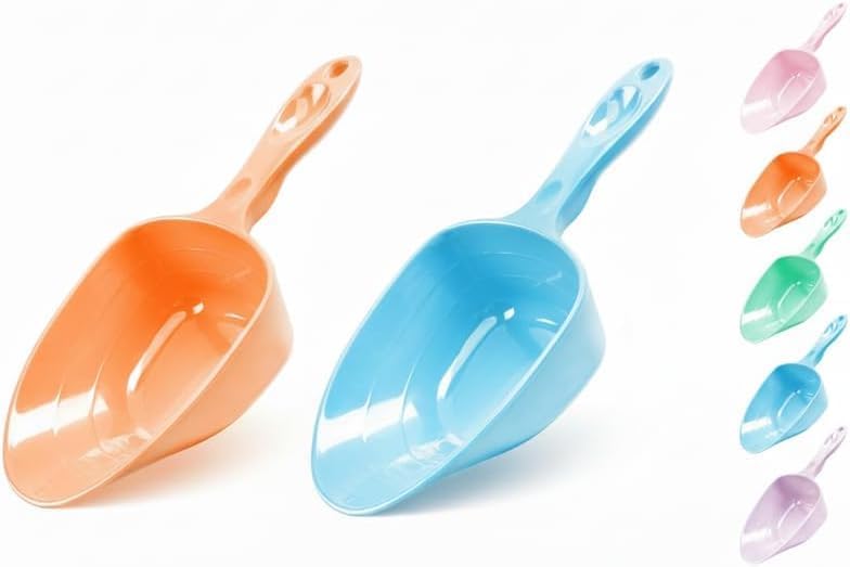 Melamine Pet Food Measuring Scoop, 1 Cup 1/2 Cup 1/4 Cup with Clear Measurement Lines for Dog, Cat, Bird, and Rabbit, Durable, Ergonomic Handle, Dishwasher safe-Orange & Baby Blue
