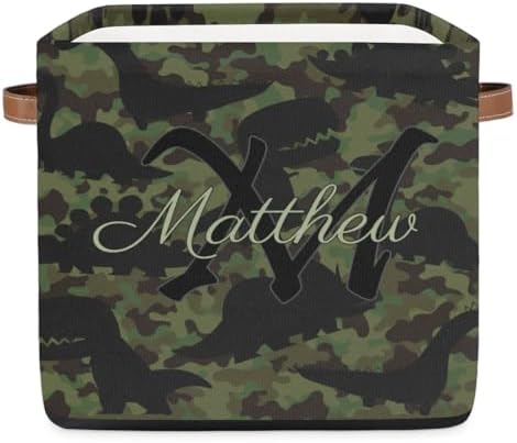 Personalized Storage Baskets for Organizing, Foldable Storage Bins with Handles Custom Cute Basket for Boys, Girls, Pet, Clothes, Blanket, Bedroom Nursery Toy Storage Gift,13 x13 x13 In, Camouflage
