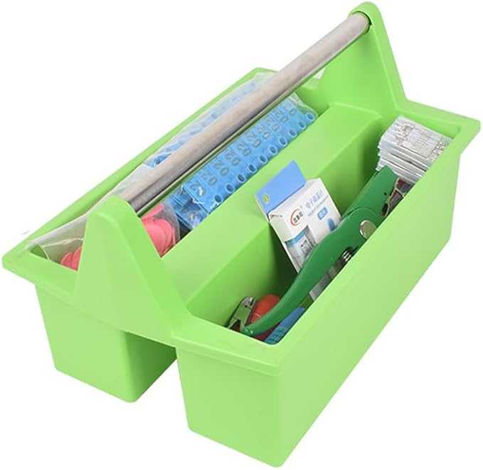 Plastic Storage Tool Tray Tote for Versatile Multiuse Tool Caddy with Attached Portable Handle Organize Carry Tools Farm Veterinary Tool Box Veterinary Medicine box (Stainless Steel Green Tray)