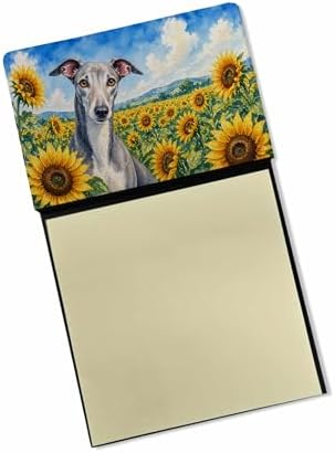 Caroline's Treasures Greyhound in Sunflowers Watercolor Sticky Note Holder Refillable Dispenser Desk Accessory 3x3 Pad Gift