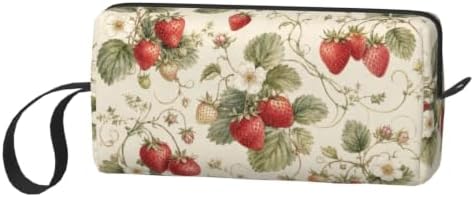 Strawberry Small Makeup Bag, 600D Oxford Cosmetic Pouch for Women | Strawberry Cosmetic Bag, Double-Sided Printed Toiletry Pouch with Foam Padding for Women, Travel, Gym, Weekend and Daily