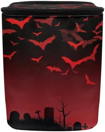 Halloween Red Black Bats Garbage Can/Bag with Lid Organizer and Storage Bag Auto Rubbish Bags Universal Car Accessories Interior Decoration