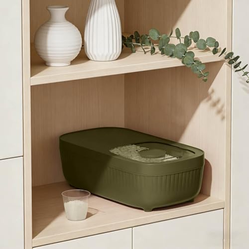 Airtight Rice Storage Container, Dry Food Dispenser with Transparent Sealed Lid for Kitchen Pantry Organization for Storing Rice, Cereal, Flour, Pet Food and Other Dry Ingredients (Beige, S)