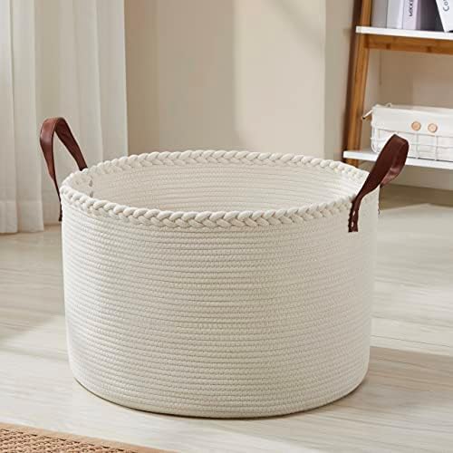 XLarge Round Cotton Rope Storage Basket, 21x21x14, Cream