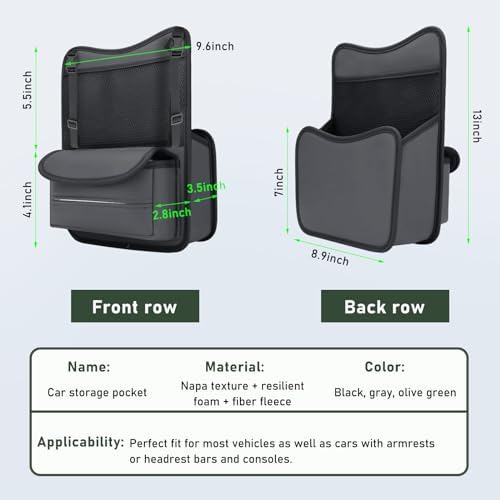Ohleats Car Organizer Storage Between Seats, Nappa Leather Auto Handbag Holder for Document Phone Storage, Large Capacity Automotive Console Pocket Purse, Car Accessories (Gray)