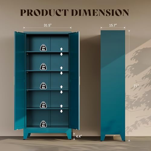 71" H Garage Storage Cabinets with Doors and Shelves,Metal Storage Cabinets,Blue Large Storage Cabinets,Utility Cabinet