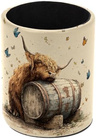 Faux Leather Pen Holder for Desk, Pencil Organizer Highland Cow Pen Cup Desk Decor Makeup Brush Holder Storage for Office Home